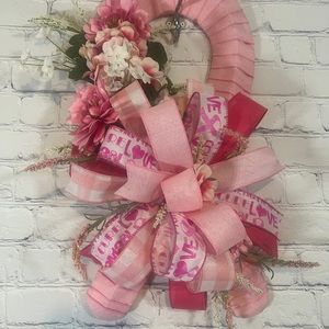 Breast Cancer Awareness Ribbon Wreath. Breast Cancer Awareness Door Hanger